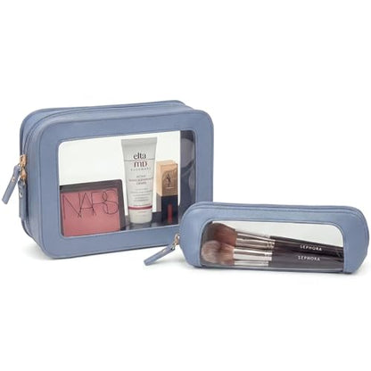 Clear Makeup Bag Set of 2,Pencil Case for Boys,Cute Travel Toiletry Bag - color: Blue, style: 2pack-standard&slim