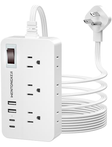 Surge Protector Power Strip - 5Ft Braided Extension Cord Flat Plug with 6 Outlets and 2 USB-A 2 USB-C Ports, 1080 Joules Wall Mounted Charging Station for Office Home ETL (5 FT) - size: 5 ft