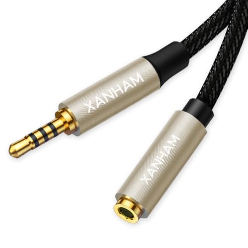 3.5mm TRRS Headphone Extension Cable 16 Feet /5M 4 Pole 1/8 Inch Auxiliary Audio Mini Jack Cord with Microphone Female to Male Compatible with Smartphone, iPhone, iPad, Tablet, etc - size: 16 Feet / 5M