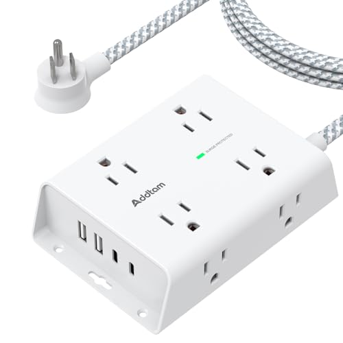 Addtam Surge Protector Power Strip with 8 Outlets and 4 USB Ports (2 USB C) - color: White, size: 5 Ft