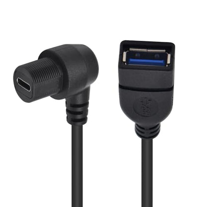 Duttek USB 3.0 to Type C Waterproof Extension Cable, Flush Mount, 1FT/30CM, for Car, Boat, Motorcycle - style: 90 Degree USB C Female to USB Female