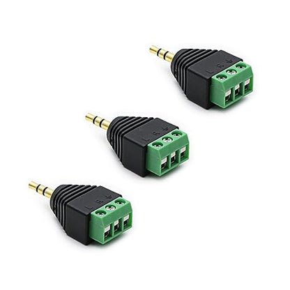 3-Pack 3.5mm 3 Pole TRS Stereo AV Male to 3-Screw Terminal 1/8 Inch TRS Stereo Male Plug to 3-Pole Screw Block Soldless Repair Adapter for AUX Cable and IR Extension Cable