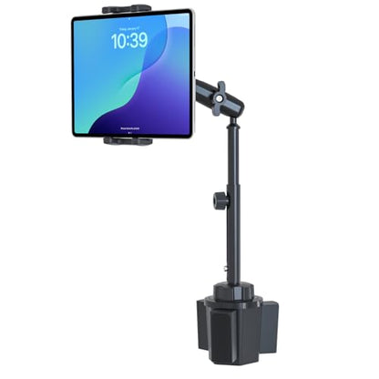 Cup Holder Tablet Mount for Pickup Truck, [Adjustable Height] Metal Long Arm SUV Tablet Mount Heavy Duty, Universal Car Cup Holder for 4-13" iPad Pro Air Mini, Phone, Galaxy Z Fold, Fire HD