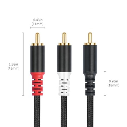 RCA Y Splitter 1 Male to 2 Male Audio Cable 6.6FT, Black Cotton Braided Jacket Gold-Plated Plug Premium Shielded Audio Cable
