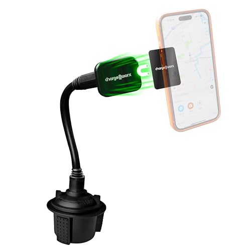 CHARGEWORX Magnetic Cupholder Phone Mount – Universal Car Cell Phone Holder with 360° Adjustable Gooseneck & Twist-Lock Base, Hands-Free Magnetic Mount for iPhone MagSafe & Android - size: No Size