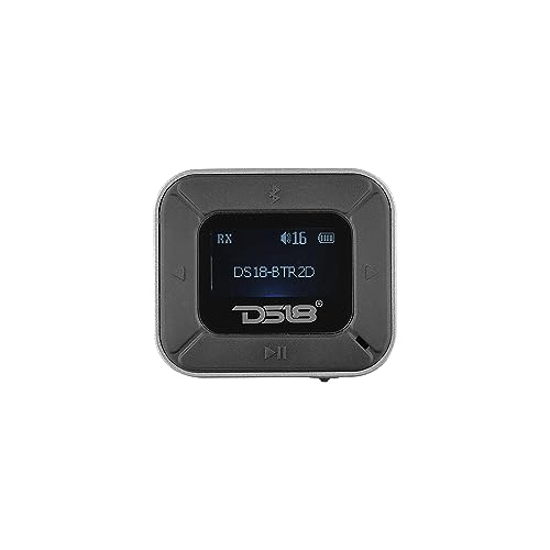 DS18 BTR2D 2 in-1 Wireless Bluetooth 5.0 Transmitter Receiver for Car, Home, TV, PC, Headphones - Dual Devices Simultaneously - up to 12HR Usage - Wireless Audio Adapter 3.5mm Aux with LCD Screen
