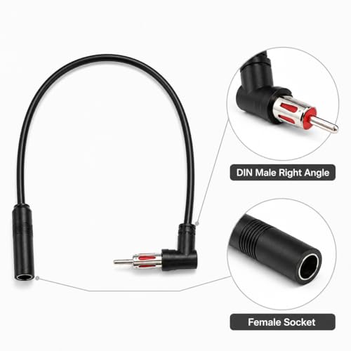 Car DIN Plug AM/FM Radio Stereo Male Right Angle to Female Adapter Antenna Connector Antenna Extension Cable Conversion Cable (20 inch) - size: 20 inch