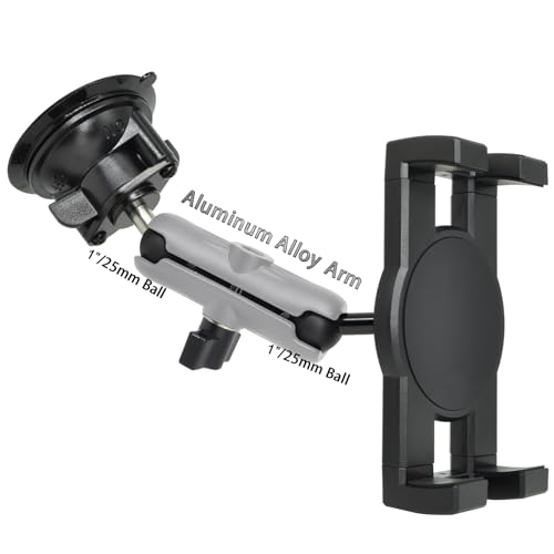 VAUBORTTI iPad Holder for Car Dashboard Windshield,Aluminum Arm Heavy Duty,Tablet Suction Mount for Window, Compatible with 6.5-12.9" Tablets/,1" Ball Mount