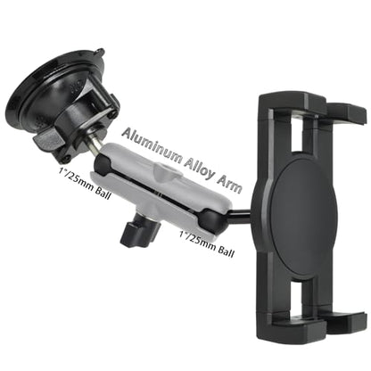 VAUBORTTI iPad Holder for Car Dashboard Windshield,Aluminum Arm Heavy Duty,Tablet Suction Mount for Window, Compatible with 6.5-12.9" Tablets/,1" Ball Mount