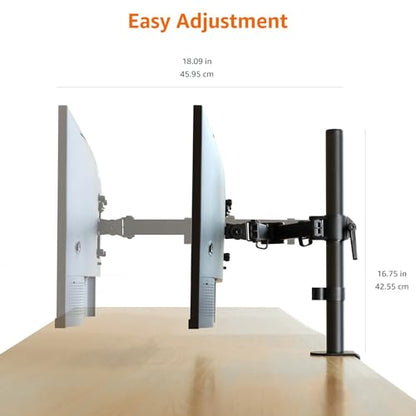 Amazon Basics Adjustable Single Monitor Arm Desk Mount, Holds up to 32" (38” Ultrawide) and 22 lbs, Adjustable Tension, VESA 75x75/100x100, Black - size: Single, style: AdjustableMonitorArm