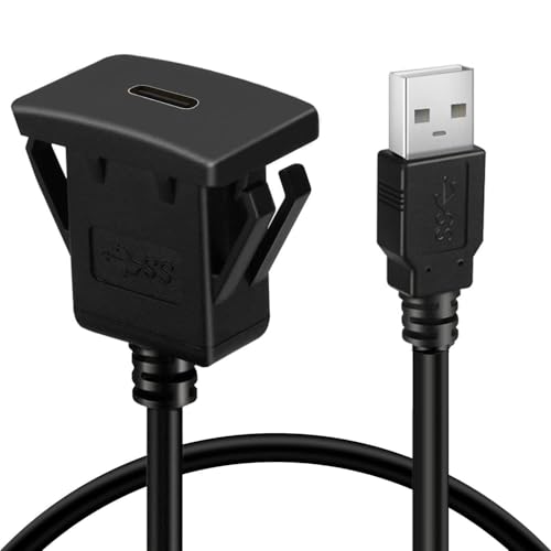 USB Male to Female AUX Flush Panel Mount Extension Cable 1 Meters for Car Truck Boat Motorcycle Dashboard (USB Type C Female)