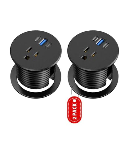 Recessed Power Strip-2 Pack Desk Grommet Power Strip, 2.5 inch Desktop with 20W Fast Charging USB-C Port (Black, 10FT) - color: Black, size: 10FT-2PS