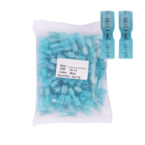100pcs Blue Heat Shrink Female Spade Connectors,AWG 16-14 Gauge Insulated Electrical Crimp Wire Terminals - color: Blue, size: female quick disconnects