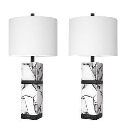 Scenekoy 27" Alabaster Table Lamp Set of 2 with Night Light for Living Room - color: Black