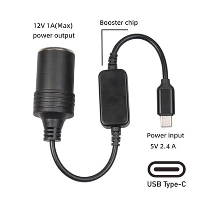 USB C Male to 12V Car Cigarette Lighter Female Power Converter Cable 1FT, USB C 5V to 12V boost power adapter cable, for Driving Recorders, GPS and Other 12W