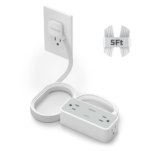 TESSAN Extension Cord 5 FT, Power Strip with 900J Surge Protection, Grey - color: Gray, size: 5 FT (No USB)