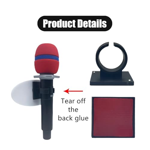 4 PCS Microphone Clips Universal Microphone Holders Microphone Bracket Clips Microphone Stand Hooks Microphone Wall Mount with Square Adhesive Backing for Home, Office, Hotel, Karaoke(Black)
