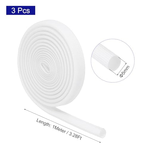 MECCANIXITY 3Pcs Wire Insulation Braid Fire Sleeve,3.28Ft-5mm ID White, High Temp Silicone Coated Fiberglass Sleeving for Automotive Hose Lines Electrical Wiring - color: White, size: 3.28Ft-5mm