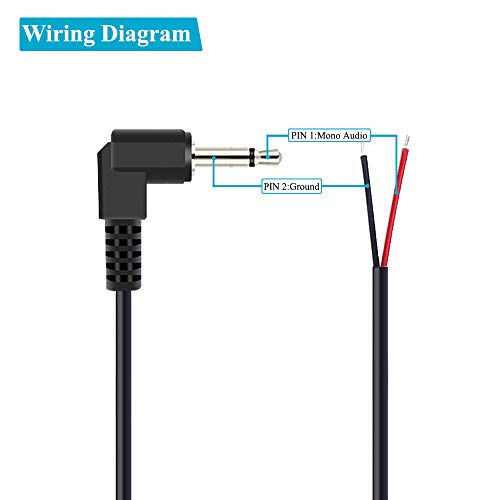Fancasee 2-Pack 3.5mm 1/8" to Speaker Wire TS Mono Right Angle Male Plug to Bare Wire Pigtail 3.5mm Jack Connector Adapter Repair Audio Cable for Speaker, Trigger Cable