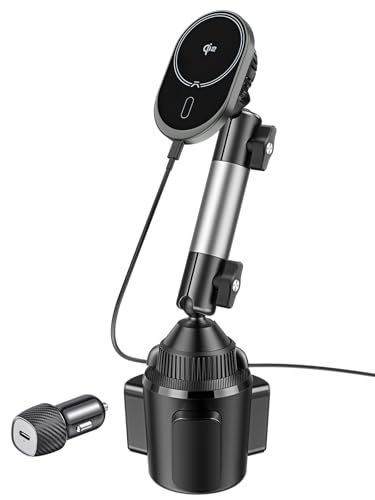 A2C for Magsafe Car Mount Charger, QI2 15W Wireless Fast Charging Cup Holder Phone Charger - Dual Cooling System, Aluminum Alloy Tri-Pivot Arm, 18 N54 Strong Magnets for iPhone 17/16/15/14/13/12 Only