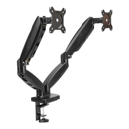 Amazon Basics Gas Spring Dual Monitor Arm Desk Mount, Adjustable Tension, Fits 15–27 Inch Monitors, Supports 4.4–15.4 lbs Each Arm, VESA 75x75/100x100, Black - size: Dual, style: GasSpringMonitor