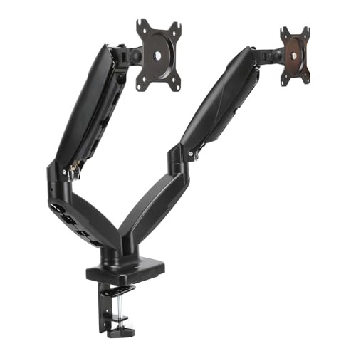 Amazon Basics Gas Spring Dual Monitor Arm Desk Mount, Adjustable Tension, Fits 15–27 Inch Monitors, Supports 4.4–15.4 lbs Each Arm, VESA 75x75/100x100, Black - size: Dual, style: GasSpringMonitor