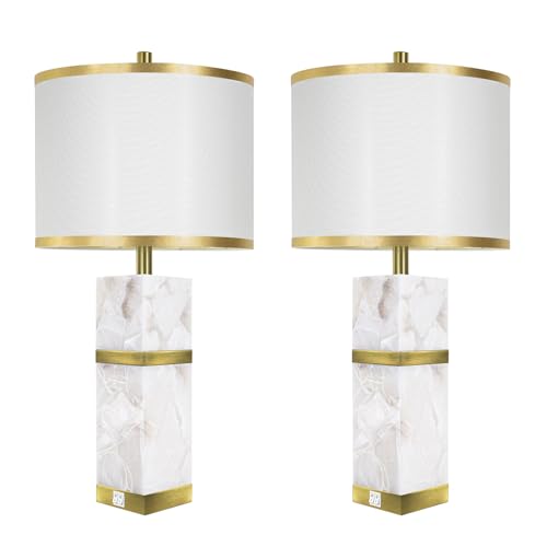 Scenekoy 27" Alabaster Table Lamps Set of 2 with Night Light for Bedroom - color: Gold
