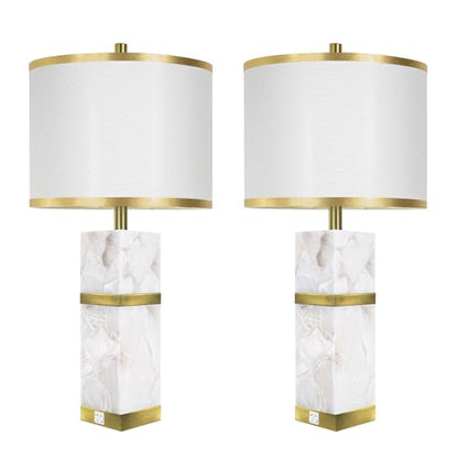 Scenekoy 27" Alabaster Table Lamps Set of 2 with Night Light for Bedroom - color: Gold