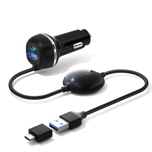 All-in-One Wireless Carplay & Android Auto Adapter with Fast Car Charger - 3 in 1 Cable for Stable Voltage, Enhanced Carplay/Android Auto Data. 48W, Dual USB C & A Ports