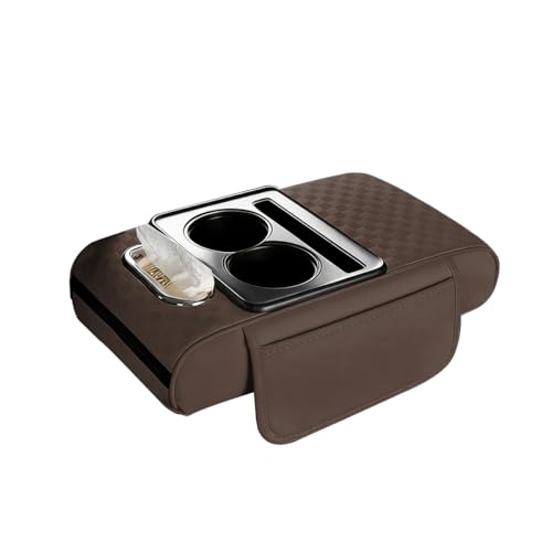 Car Center Console Armrest Pillow, 5-in-1 Armrest Box Cover with Cup Phone Holder & Storage Pocket Tissue Box, Multifunctional Auto Middle Console Arm Rest Protector, Universal Fit (Coffe) - color: Coffee
