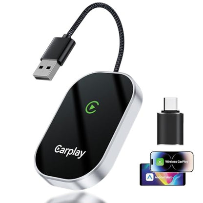 Wireless Carplay Adapter, 2025 Upgrade Converts Wired to Wireless Adapter for iPhone, Auto Connect Dongle for Apple Car Play, Bluetooth No Delay Control for Cars from 2016 and iOS 10+, Silver