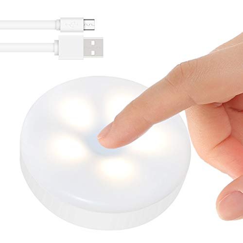 RTSU Mini Touch Light, Rechargeable Battery Operated Closet Lights Wardrobe Lights, Magnetic Stick-on Anywhere LED Night Light, Wireless Under Cabinet Lighting, Dimmable Tap Push Light Lamp - color: Ivory White-flat