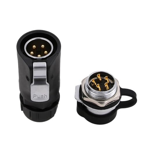 LP20 5 Pin Connector with Cap 30 Amp Power Industrial Equipment Male Cable Plug Female Panel Mount Socket, Gold Plated Contact - color: Rear mount, size: 5-pin