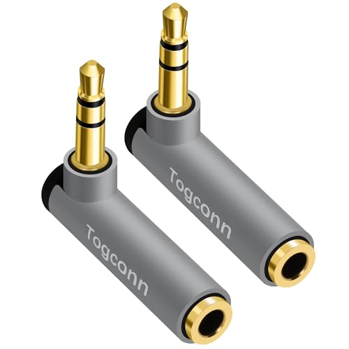 Right Angle 3.5mm 1/8" Audio Adapter 2-Pack, 90 Degree 3.5mm 1/8 Inch TRS Male to Female Stereo Jack Plug AUX Gold-Plated Connector Compatible with Headset, Tablets, MP3 Players, Speakers - color: 3.5mm TRS Male to Female, size: 2 Pack