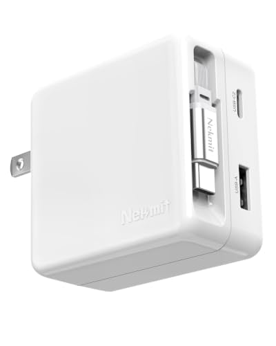 Nekmit USB C Charger Block, 65W 3-Port Wall Charger with Built-in Retractable USB C Cable, PPS Fast Wall Plug for iPhone 17/16/15 Series, iPad, and More