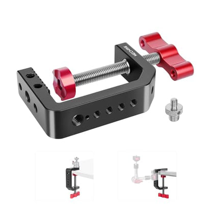 C Clamp Desk Camera Mount, Aluminum Table C-clamp with 1/4" 3/8" Thread, Desktop DSLR Mount for Photo Studio Video Camera, Light Stand, Desk, Rods, Shelves, Bike, Max Clamp 2.36" (62021)