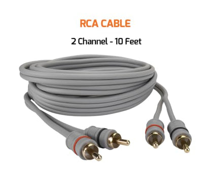 PRV AUDIO Premium 2 Channel Car Audio 10 ft RCA Cable – Oxygen Free Copper Shielded, Noise Reducing Audio Signal Cable for Amplifiers, DSP & Head Units – RCA-10FT V5