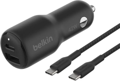 Belkin BoostCharge 42-Watt Dual Port Fast Car Charger w/30W USB-C&12W USB-A Ports,USB-C to C Cable Included for iPhone 17,17 Pro,Galaxy S26,S25,Pixel 10 & 9,Nintendo Switch 2 & More-Black (Pack of 6) - style: Car Charger + USB-C Cable, 6 Pack