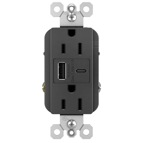 Legrand Pass & Seymour Radiant 15 Amp Wall Power Outlet with 3.1 Amp USB Charger, Black, with Matching Wall Plate - style: With Wall Plate