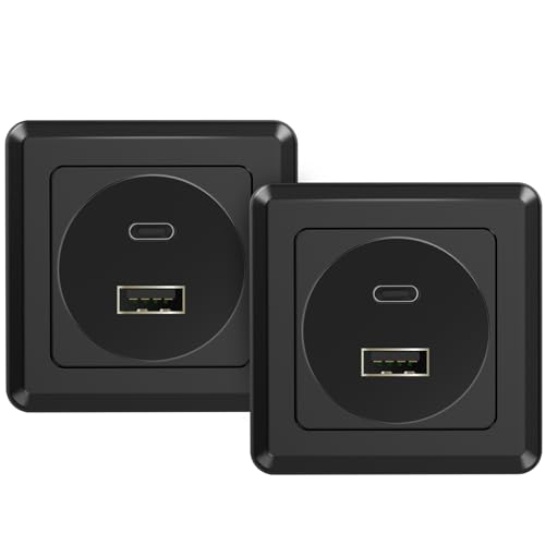 RV USB Outlet 12V Wall Mount Quick Charging with Black Faceplate