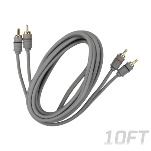 PRV AUDIO Premium 2 Channel Car Audio 10 ft RCA Cable – Oxygen Free Copper Shielded, Noise Reducing Audio Signal Cable for Amplifiers, DSP & Head Units – RCA-10FT V5