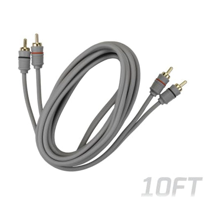 PRV AUDIO Premium 2 Channel Car Audio 10 ft RCA Cable – Oxygen Free Copper Shielded, Noise Reducing Audio Signal Cable for Amplifiers, DSP & Head Units – RCA-10FT V5