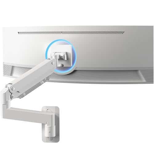 VIVO Premium Aluminum Heavy Duty Monitor Arm for Ultrawide Screens up to 49 inches and 44 lbs, Single Wall Mount, Pneumatic Height, Max VESA 100x100, White, MOUNT-V101G1W - color: White