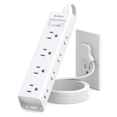 Flat Plug Extension Cord 20FT, Power Strip Surge Protector with 12 Outlets - color: White, size: 20 Ft