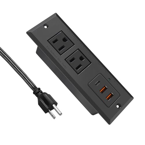20W Recessed Power Strip USB C Fast Charge Desk Power Outlet Type C Flush Mounted Extension Power Plug for Conference Countertop Desktop Drawer Sofa ETL Listed (Black) - color: Black, size: 6.56 ft