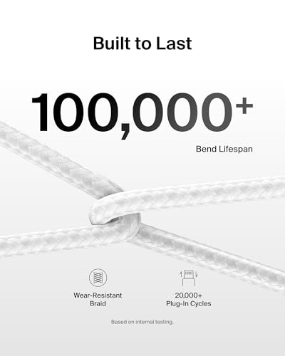 Belkin USB C to USB C 60W Braided Cable 3.3ft iPhone Charger Cord - color: White, style: 3.3 ft