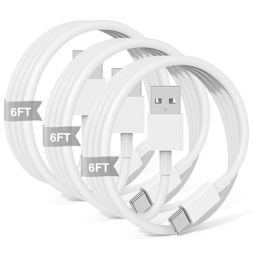 3-Pack 6FT Car Carplay Cable USB A to USB C Cable for iPhone 16 15 Pro Plus Pro Max，for iPad Pro/Air/Mini，for Samsung Galaxy S25/S24/S23，for MacBook Pro/Air and More - color: White, size: 6FT+6FT+6FT
