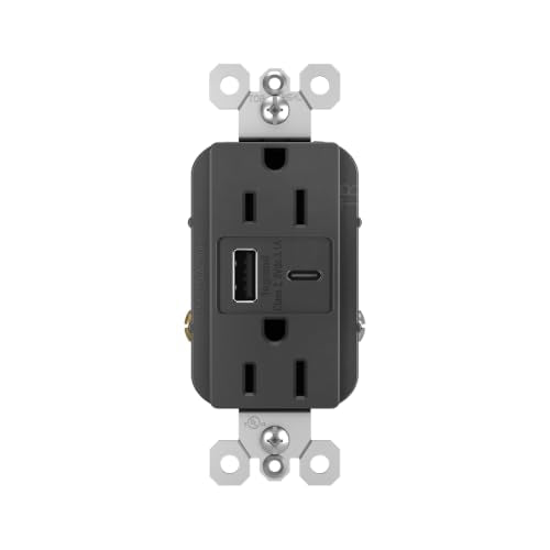 Legrand Pass & Seymour Radiant 15 Amp Wall Power Outlet with 3.1 Amp USB Charger, Black - style: Without Wall Plate