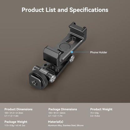 SMALLRIG Universal Metal Phone Support with Cold Shoe Mount, Smartphone Holder Adapter Support Free Adjustment Joints, Phone Tripod Mount for iPhone 17 16 15 14, for Samsung Galaxy etc. - 4382