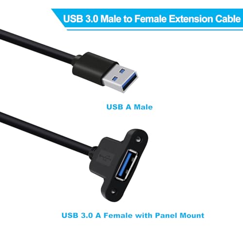Panel Mount USB A 3.0 Extension USB Panel Mount Cable 5Gbps Data Transmit and Power Supply for Laptops PC, Car Boat Dashboard Panel (USB A, 0.3 m/ 1 ft) - color: USB A, size: 0.3 M/ 1 Ft